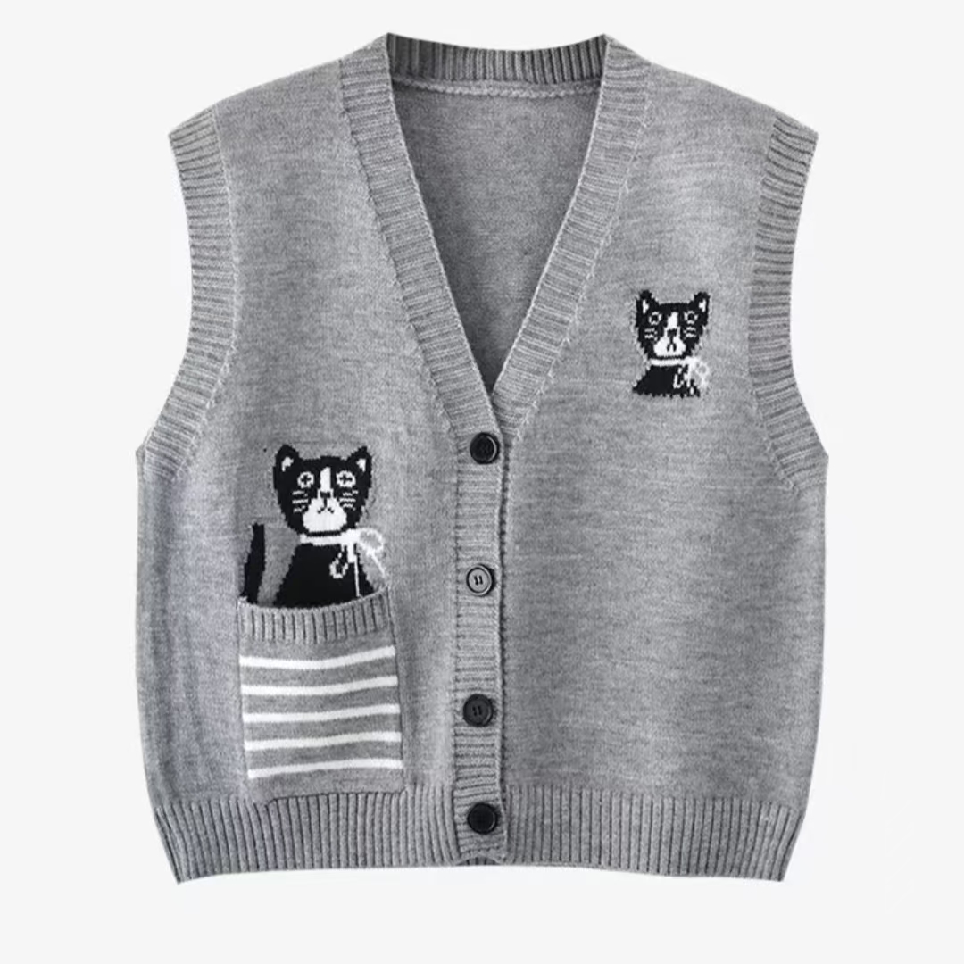 针织毛衣时尚百搭宽松休闲提花无袖上衣马甲一313款