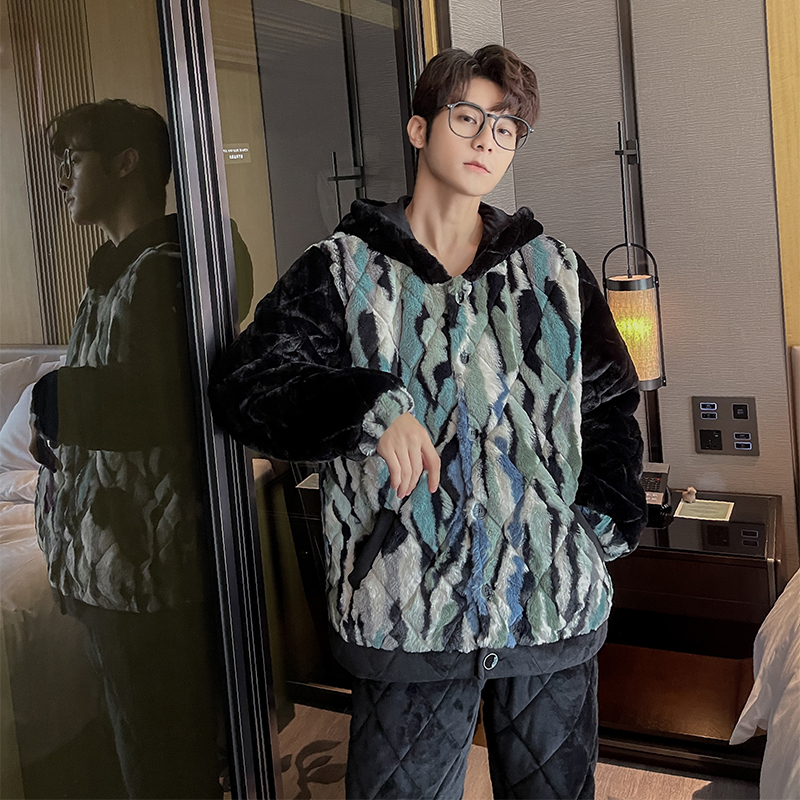 三昌【三层夹棉加厚】爆款新款睡衣珊瑚绒时尚可外穿家居保暖套装