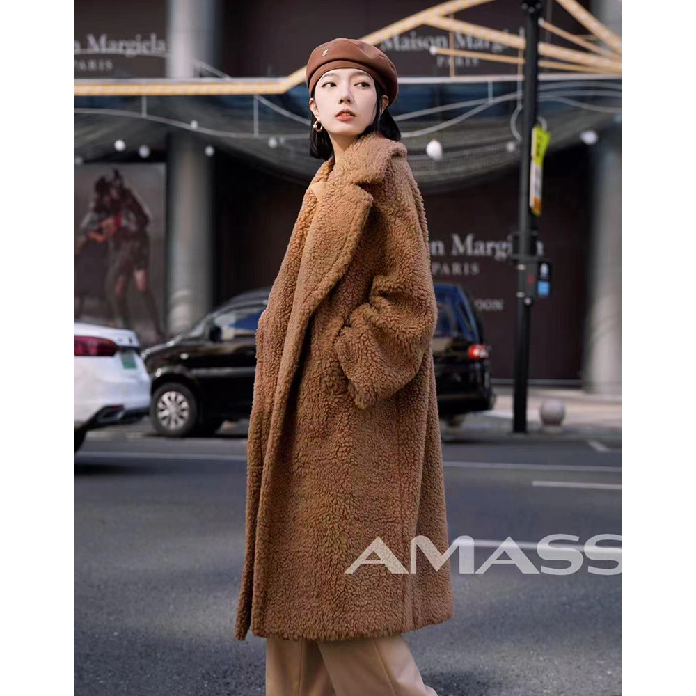 AMASS/阿玛施冬宽松中长款时尚廓形大翻领泰迪熊大衣外套 5400541