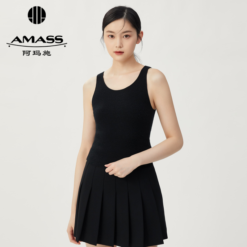 AMASS/阿玛施秋冬新款山羊绒保暖纯色内搭针织打底背心女5392357