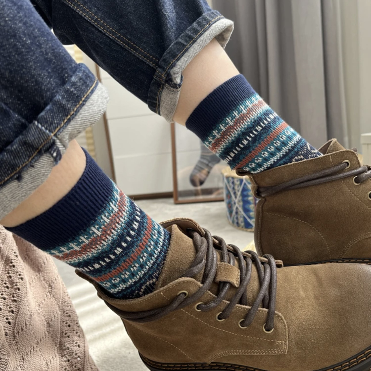 男袜复古咔叽风秋冬中筒袜个性工装风吸汗防臭无线头棉袜无骨长袜