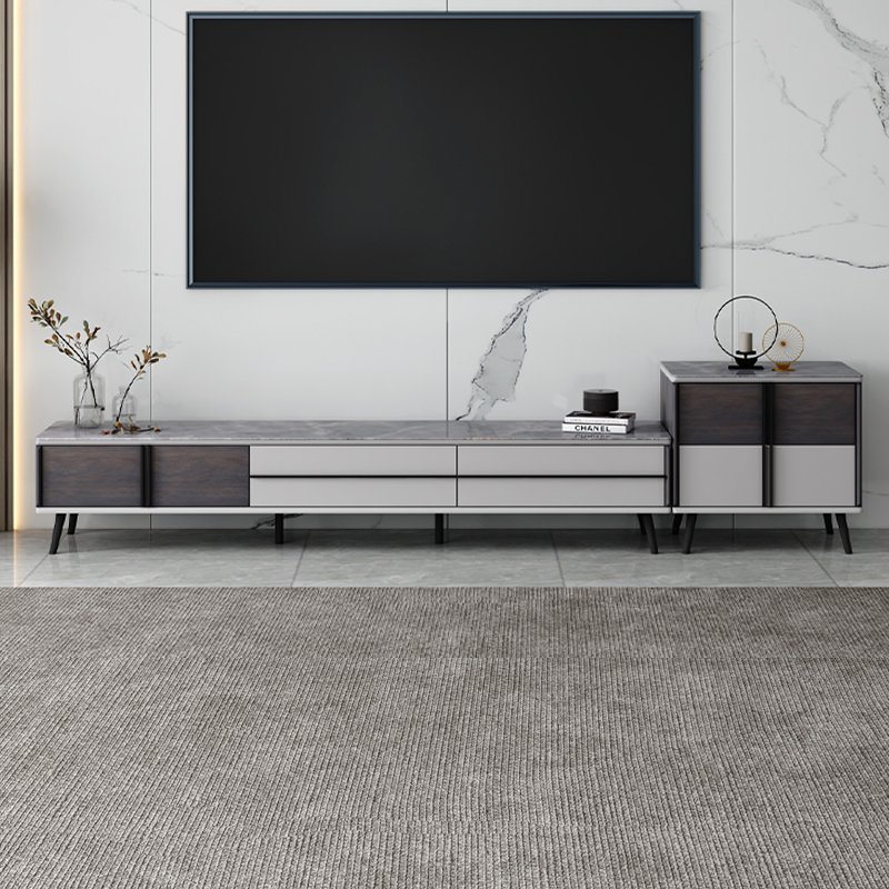 岩板轻奢极简高脚电视柜整装灰色现代简约客厅家用