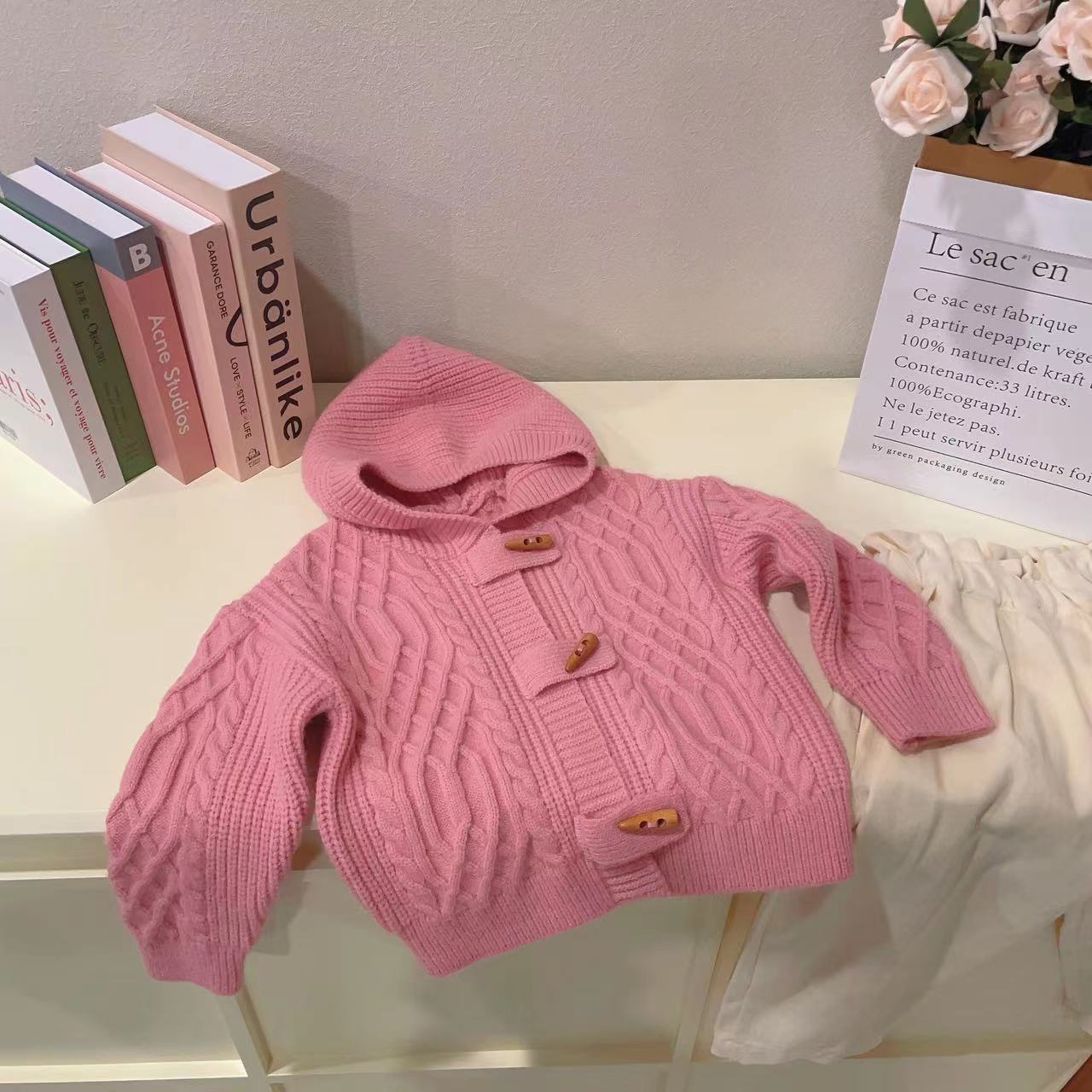 【现货】2023秋冬季新款女童韩版复古毛衣开衫时尚