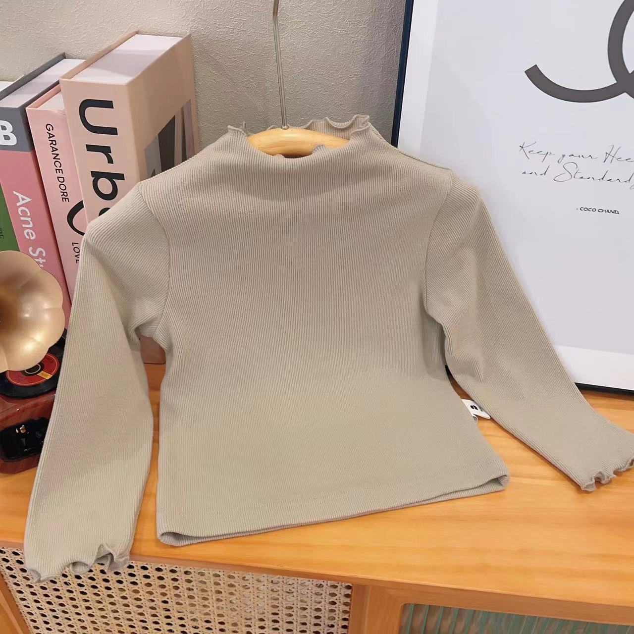 【现货】2025冬季新款女宝纯色半高领内搭百搭木耳边长袖打底衫0912