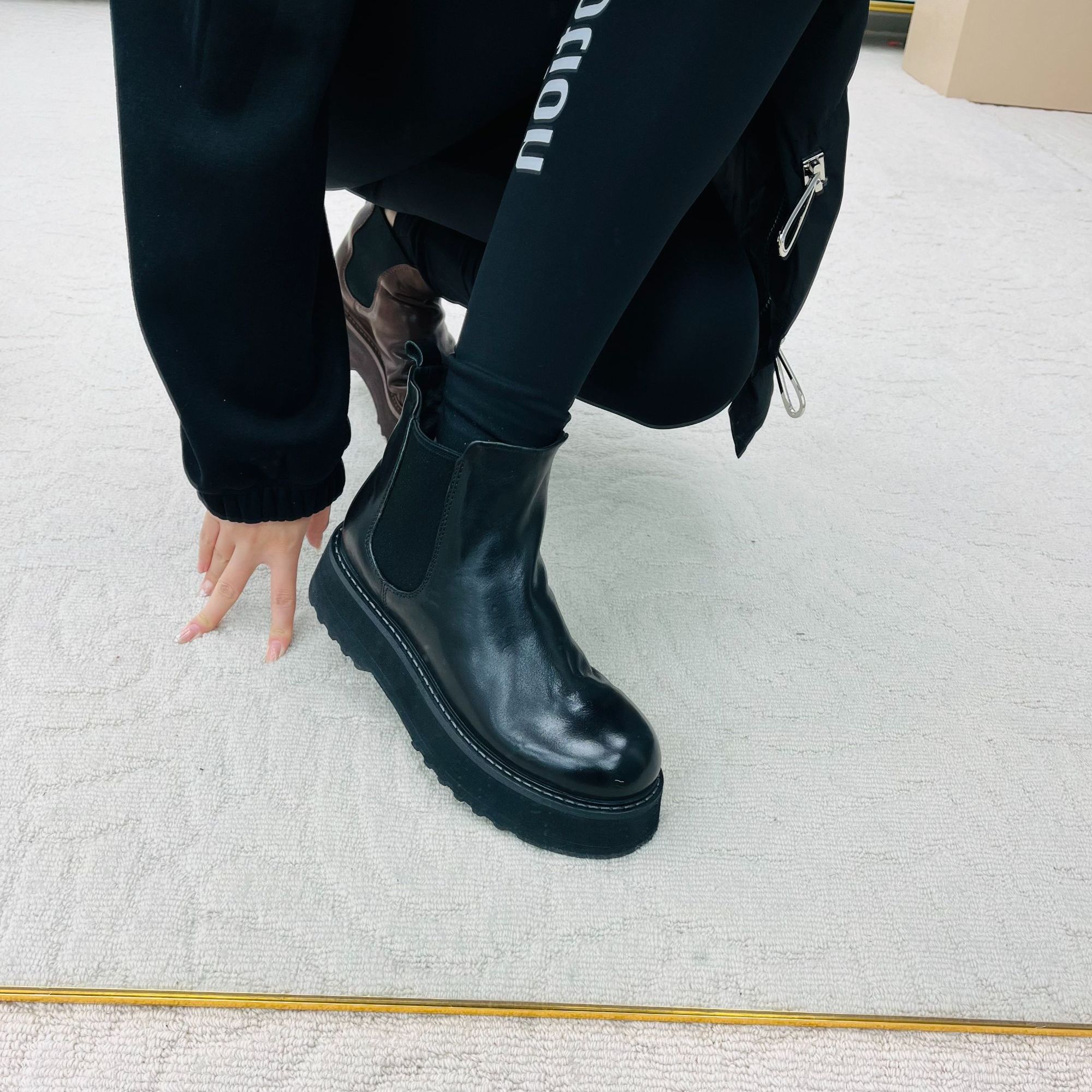 LIAJIGIRL/阿吉女·原创设计厚底马皮切尔西靴阔腿裤必备鞋#0705-2