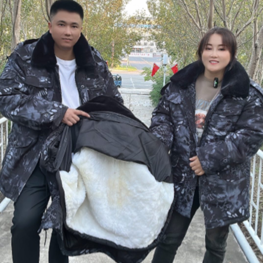 加厚中长羊皮袄（黑花色）皮毛一体冬季抗寒保暖羊皮棉衣