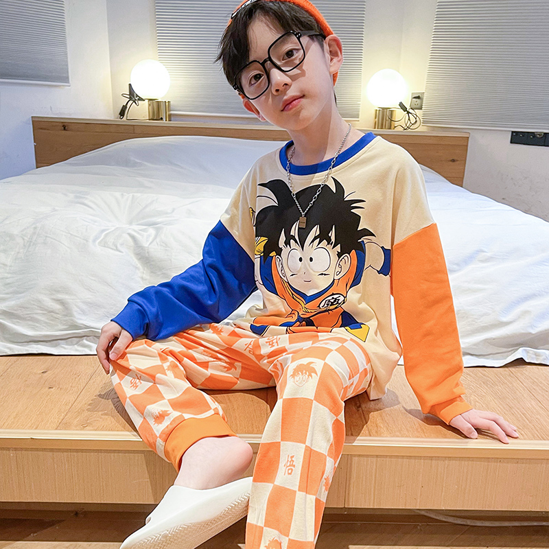 【春季新品】男童纯棉睡衣男孩中大童长袖春秋卡通圆领套头家居服