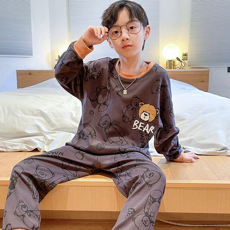 【春季新品】男童纯棉家居服男孩中大童春秋季青少年长袖睡衣套装