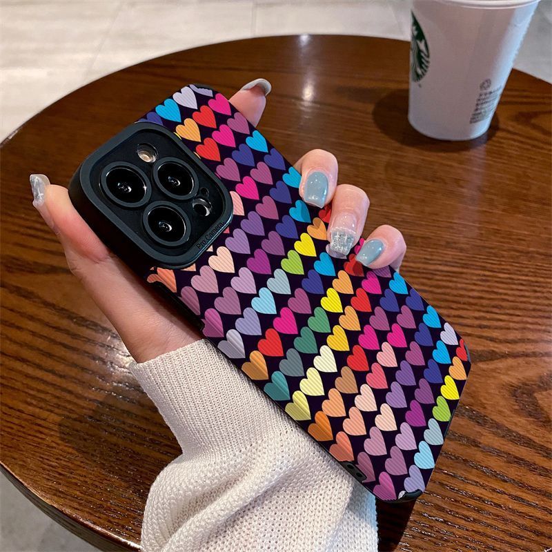 彩色爱心11pro苹果14手机壳13女iphone12 适用15plus潮promax防摔
