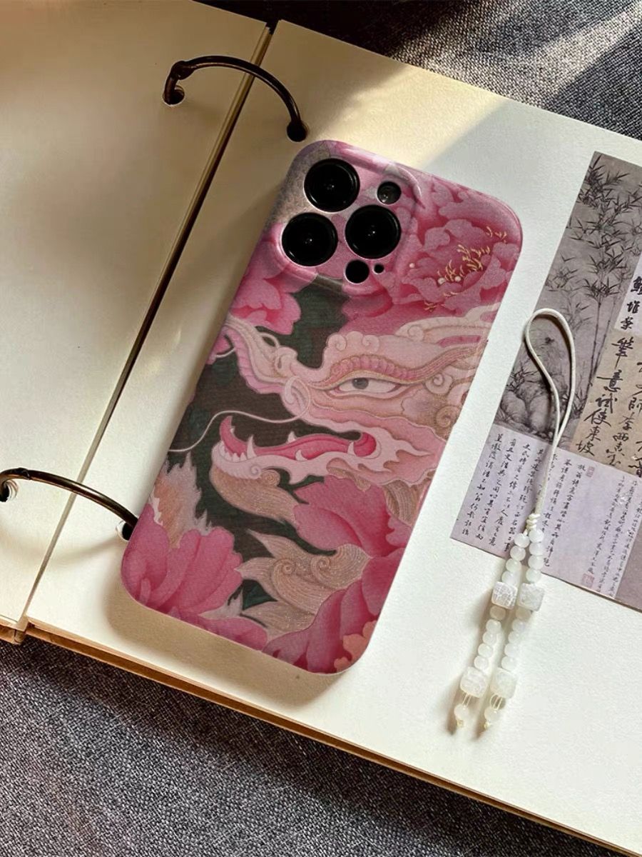 新中式龙麒麟菲林粉手机壳苹果15promax苹果iPhone12/13 全包硬壳