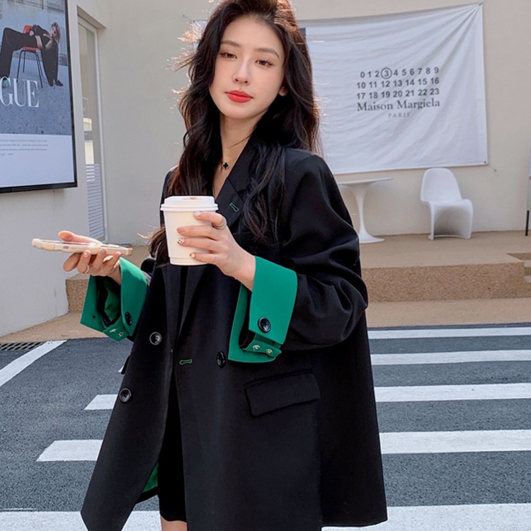 QT黑色小个子西装外套女春秋2023新款修身高级感韩版气质休闲小西