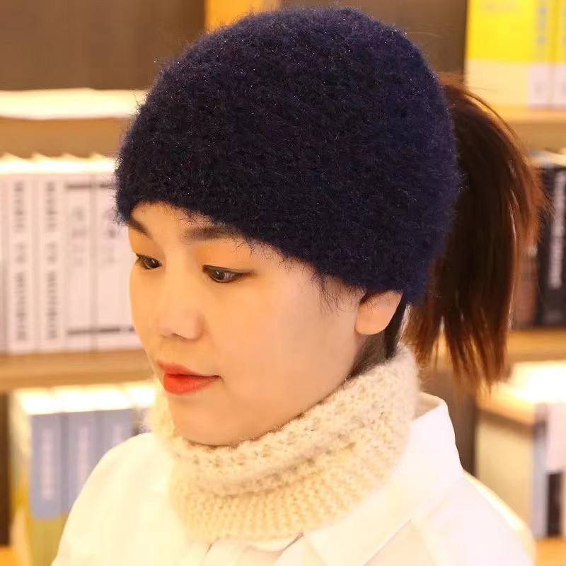 松鼠绒发带秋冬针织保暖护耳头巾帽帽子百搭时尚编织简约包头帽