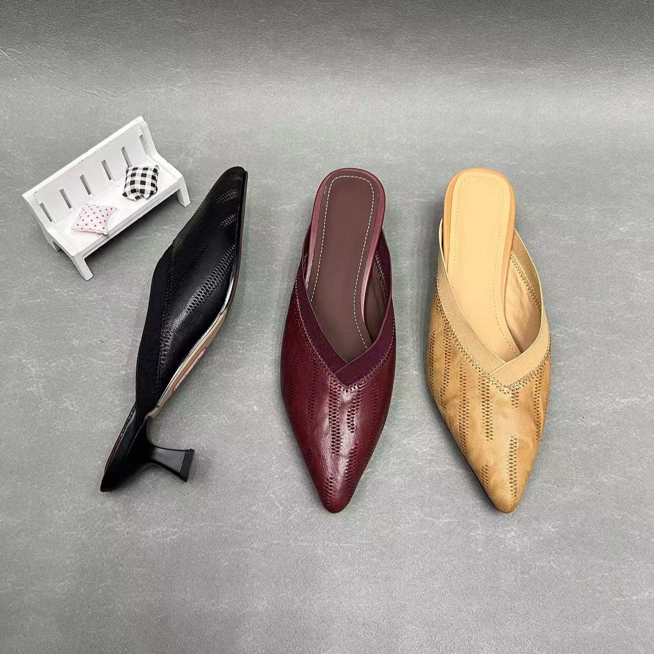 跟高3厘米H690低跟舒适百搭夏季羊皮包头女士拖鞋外穿气质半拖新