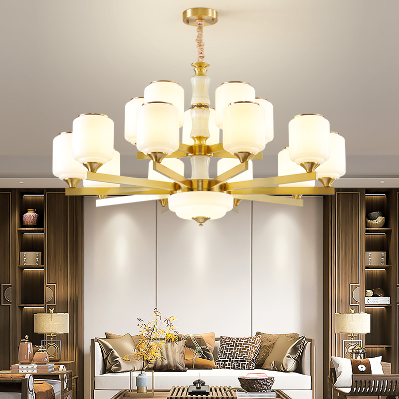 新中式全铜客厅吊灯家用卧室餐厅灯2023新款别墅楼客厅吊灯大厅灯