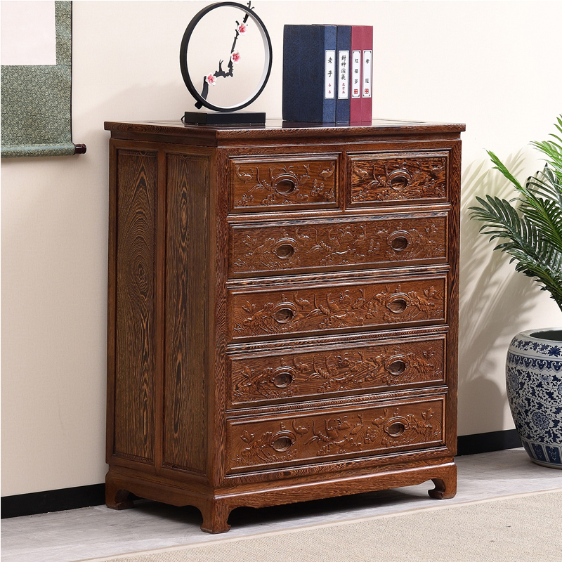 红木鸡翅木斗柜新中式家具实木储物收纳柜多功能卧室抽屉柜五斗柜