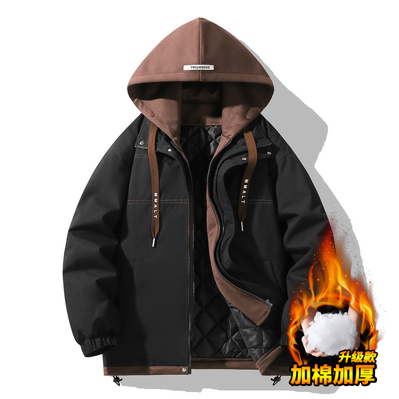 TUCANO/啄木鸟2024男装新款连帽加绒加厚夹克男港风假两件休闲男