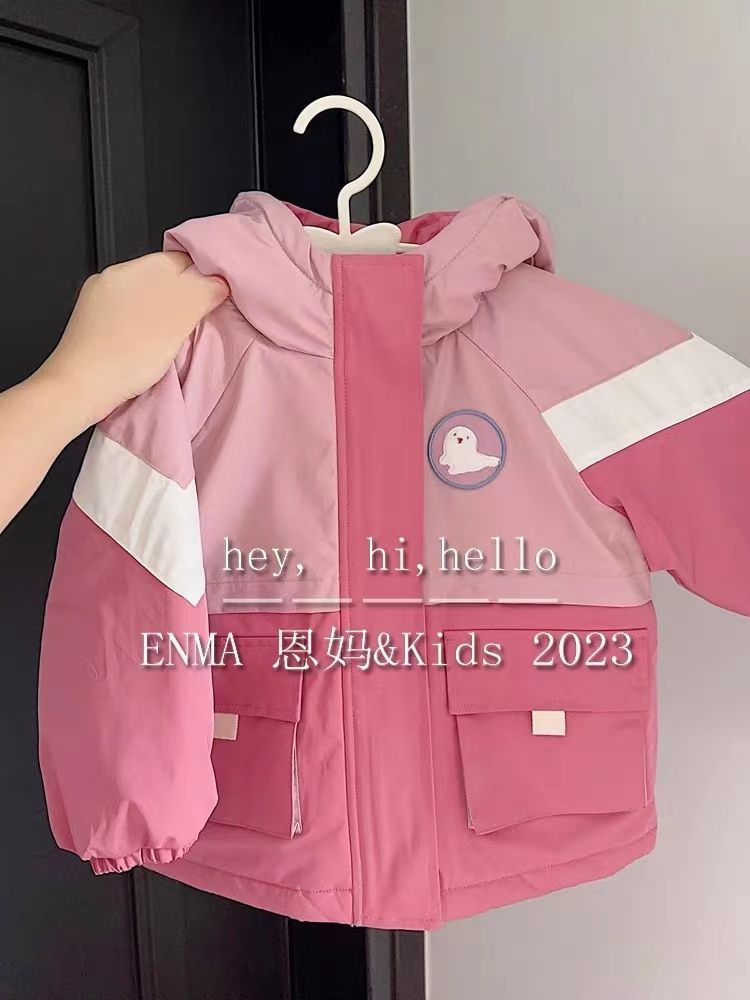 女童冲锋衣三合一可拆卸儿童秋冬装宝宝时尚拼色连帽加厚保暖外套