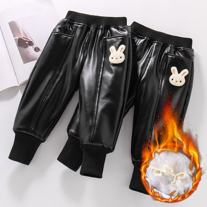 女童皮棉裤冬季加绒加棉外穿保暖裤女宝宝防风防水皮裤