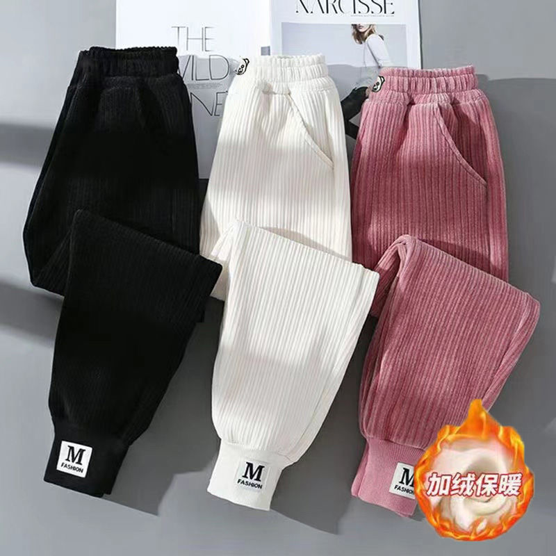 女童裤子秋2023新款洋气外穿中大童束脚裤冬加绒休闲运动裤女孩RT