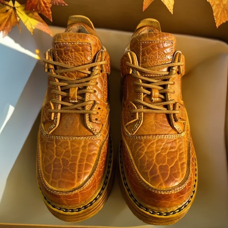 固特异工艺男款水洗复古大纹休闲皮鞋