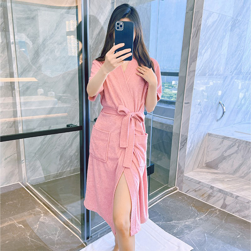 短袖夏季浴袍情侣吸水浴巾毛巾料女睡袍薄款透气家居服睡衣家居服