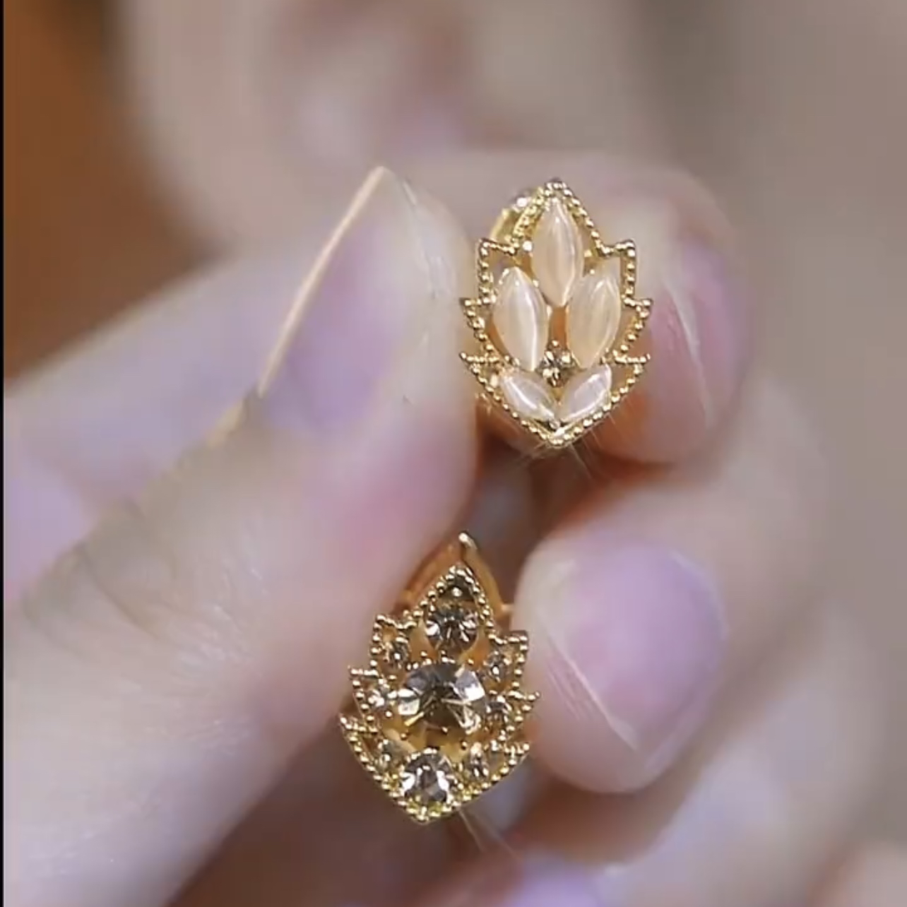 铜合金耳饰 【金枝玉叶】时尚气质百搭双面叶子耳环