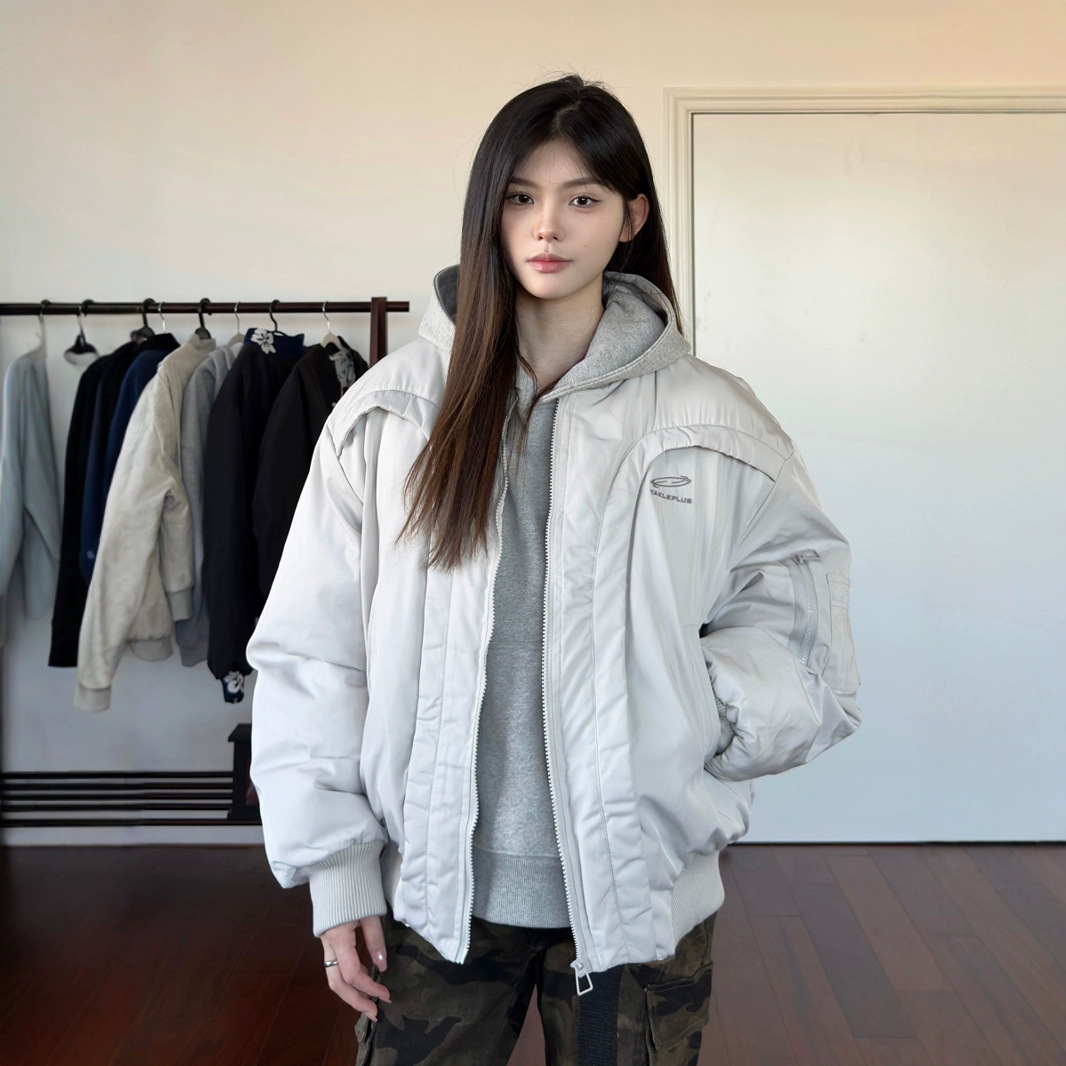 美式解构弧形飞行棉服夹克boxy宽松保暖棉衣外套男女同款炸街上衣