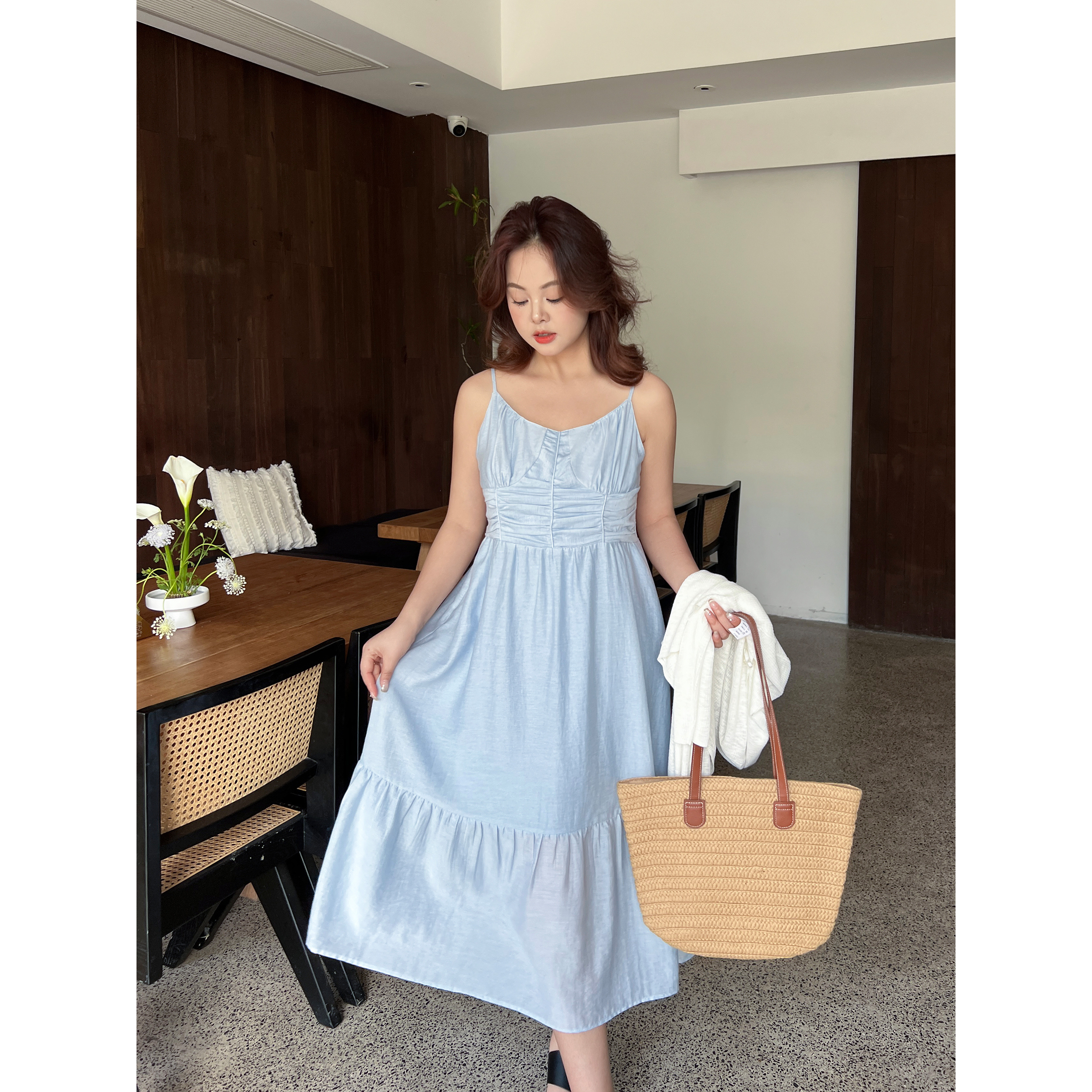【OK 5/20新品】大码百分百女装夏季度假风吊带连衣裙1062YF