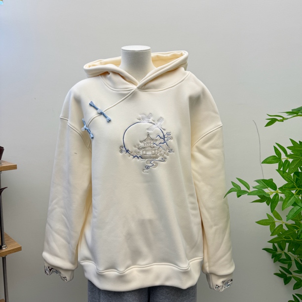 2126冬季百搭宽松重工国风国潮绣花连帽卫衣