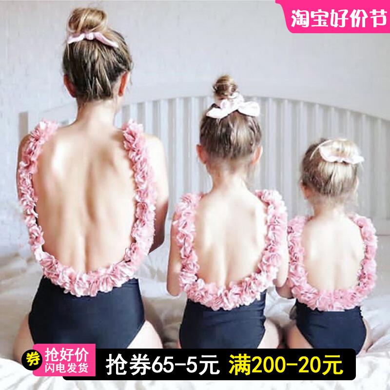 儿童泳衣女童连体可爱公主韩国中大童女孩泳装温泉亲子游泳衣母女