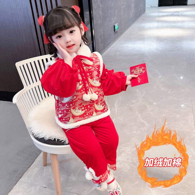 女童拜年服中国风过年喜庆衣服加厚儿童唐装套装童装女宝宝冬装潮