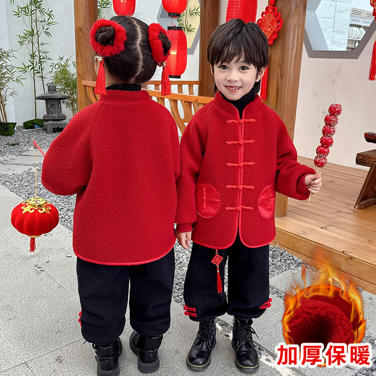 女童汉服冬季宝宝过年红色秋冬国风拜年服中式婴儿外套2023套装