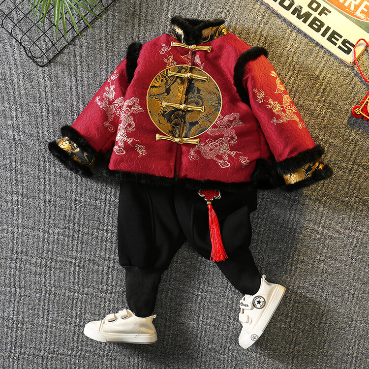 拜年服男童小少爷礼服儿童中国风唐装龙年周岁宝宝过年喜庆衣服潮