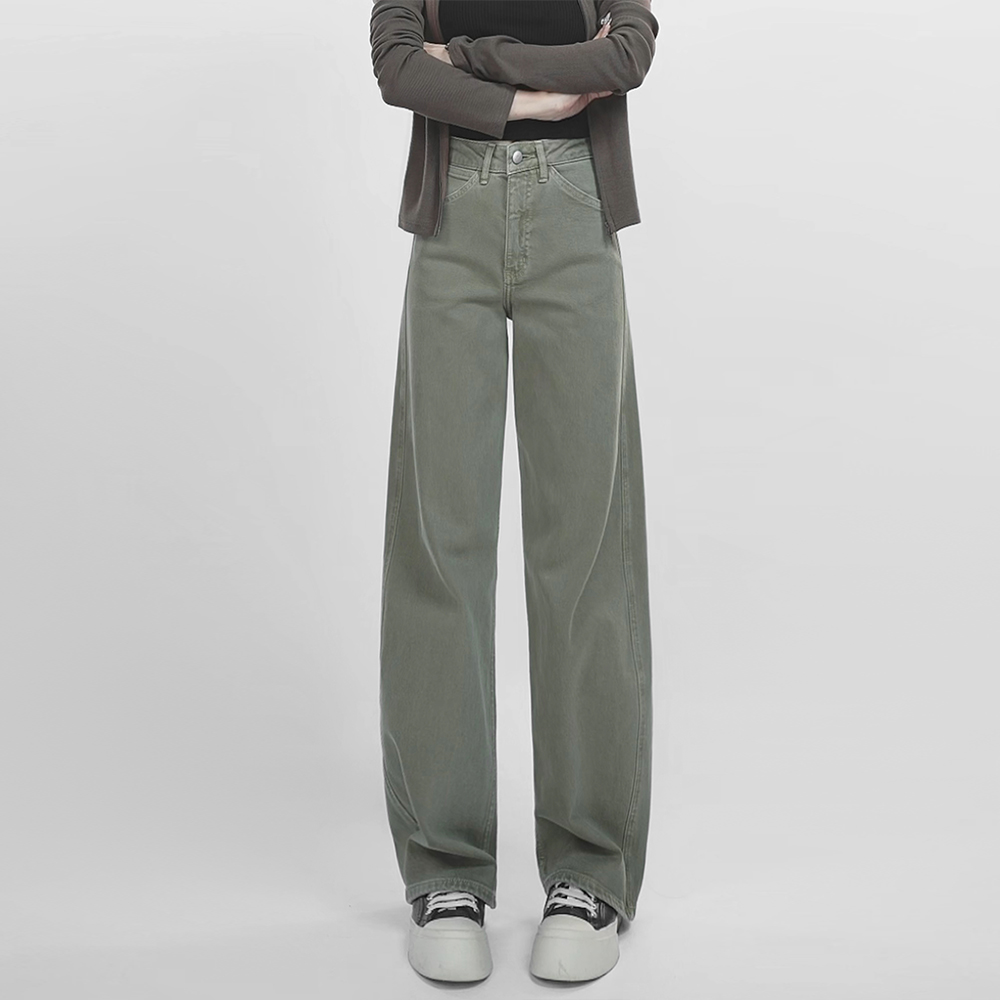 2024秋冬新款宽松气质时尚洋气高腰显瘦窄版弯刀裤女款直筒牛仔裤