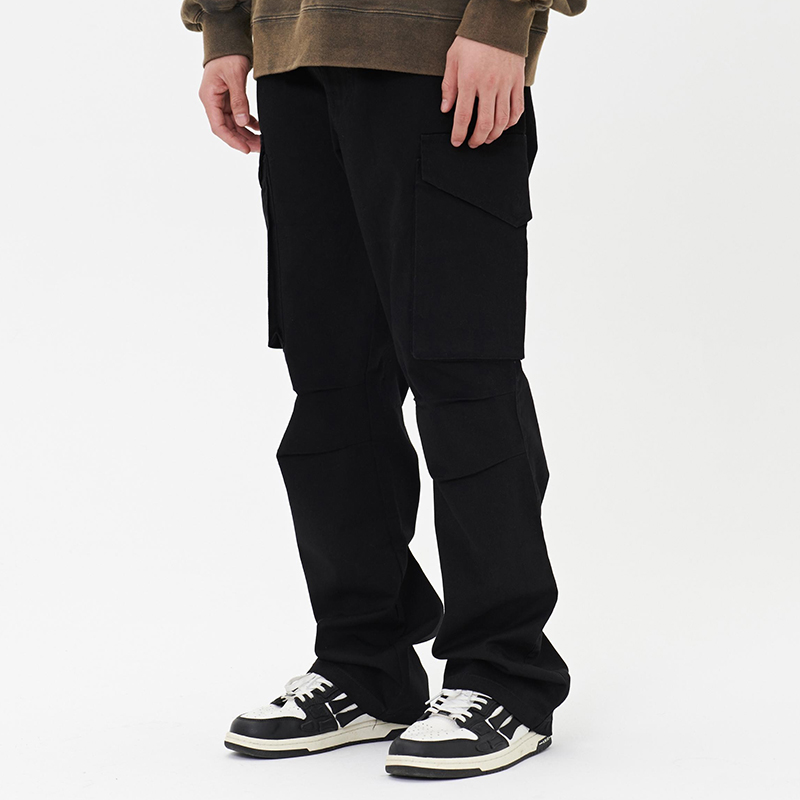【5折】UARIED黑色大口袋打褶可调节微喇工装裤男潮宽松休闲直筒裤