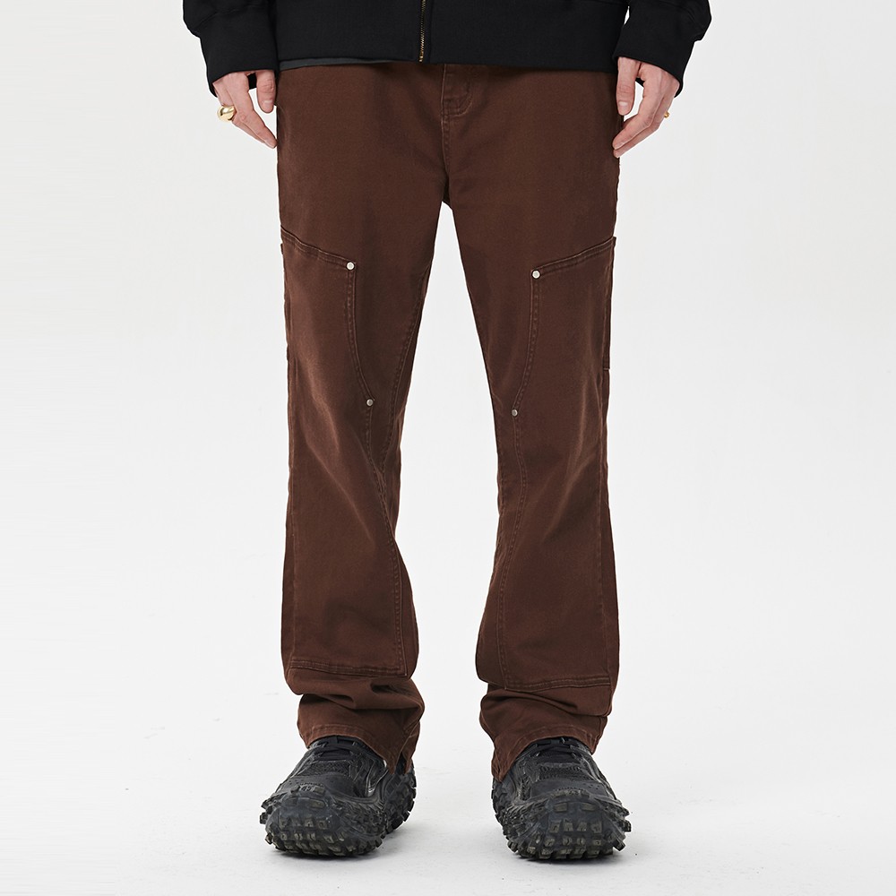 【5折】UARIED棕咖色做旧水洗开叉工装裤男宽松直筒长裤夏季直筒裤