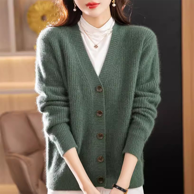 春秋新款女士羊毛衫百搭针织衫时尚洋气秋冬长袖开衫厚款毛衣外套