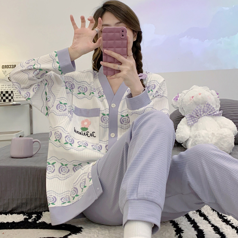 尾货福利 月子服6月份产后棉质喂奶哺乳衣春秋孕妇睡衣大码套装