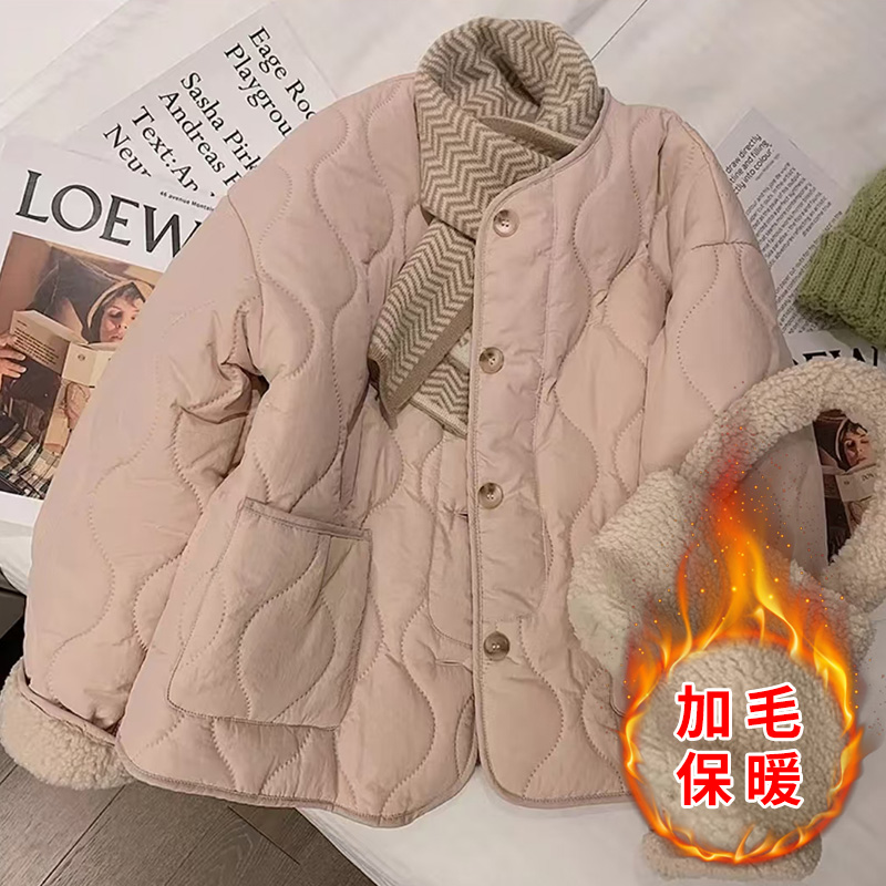 清 棉衣女冬新款韩版加绒加厚圆领宽松百搭保暖棉服棉袄外套女