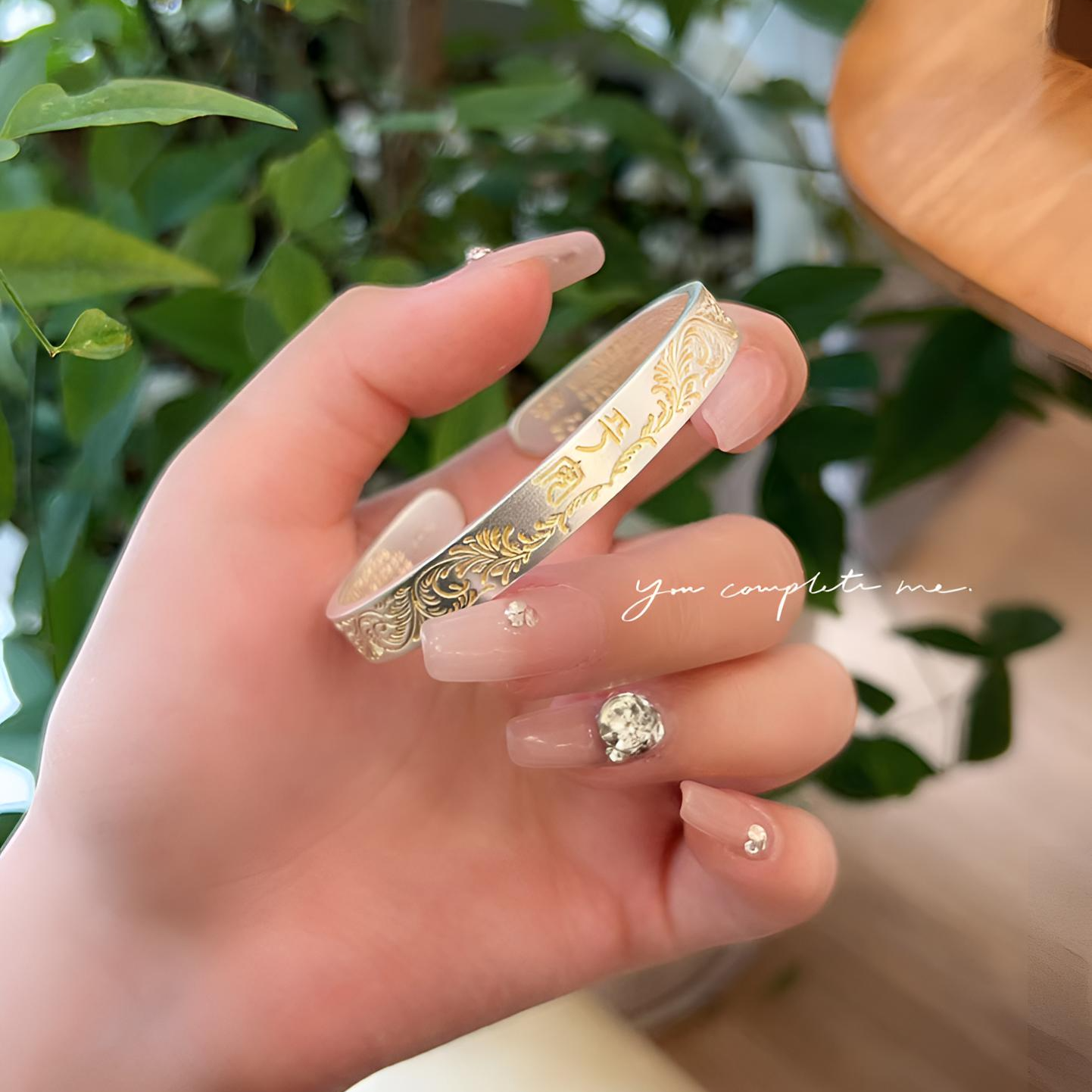 足银手镯 足银999.9（平安喜乐）实心可调节情侣手镯 手工时尚百搭