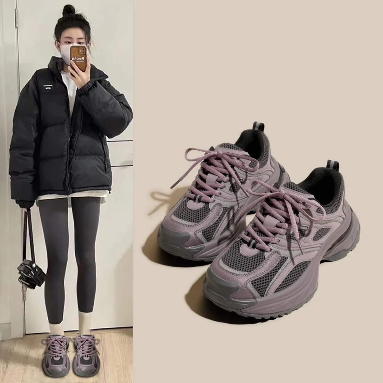百丽纯爱小怪兽厚底老爹鞋女2023秋冬季新款百搭轻便休闲加绒阿甘