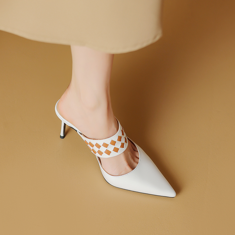 7公分 2024新款高跟鞋时尚时尚气质细跟包头夏季百搭白色仙女风