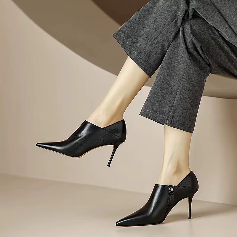 【7CM真皮】 深口单鞋女细跟真皮24年新款秋冬季高跟鞋显气质