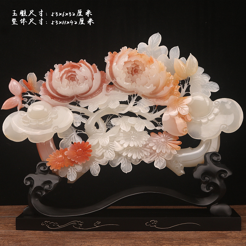 如意牡丹花工艺品摆件花开富贵办公室玄关酒柜博古架入户摆设
