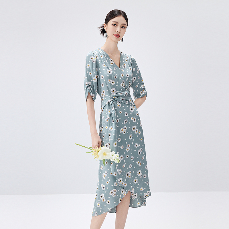 BADINA/芭蒂娜显瘦气质时尚春夏印花收腰修身优雅连衣裙642U158