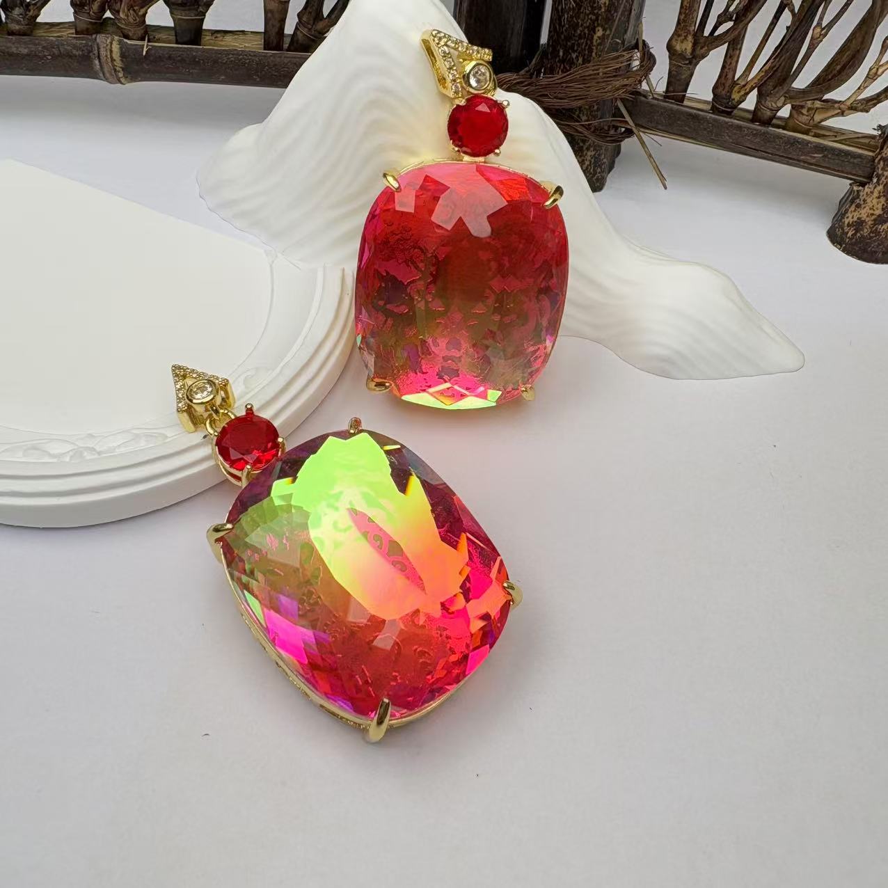 XJ岚霏甄选》时尚大气红宝石首饰培育吊坠DZ0086配礼盒