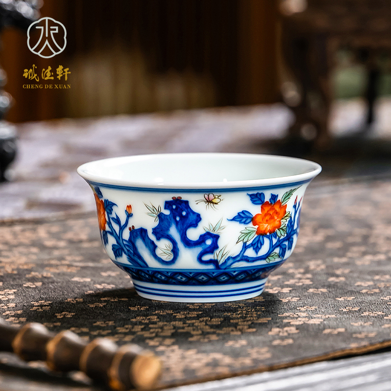 诚德轩景德镇茶杯 手绘茶具喝茶杯斗彩富贵寿考个人专用单杯礼盒