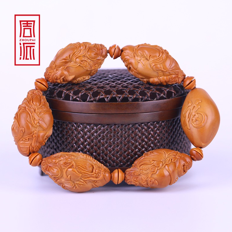 周派 春毅核坊 福禄寿喜财油核 橄榄核手串 五福临门 纯手工雕刻
