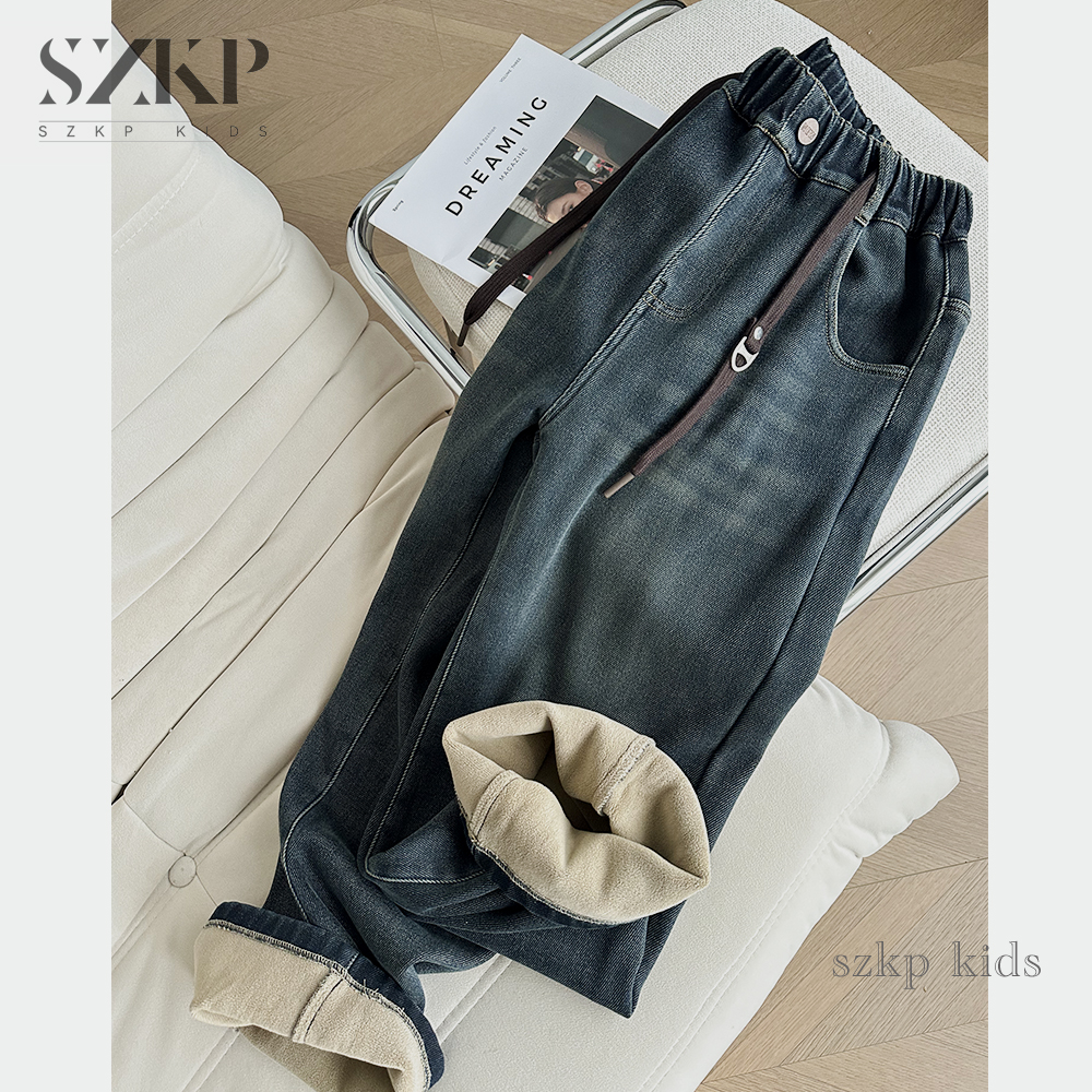 SZKP冬季新款女童装中大童儿童时尚加绒百搭直筒牛仔裤JMKD444397