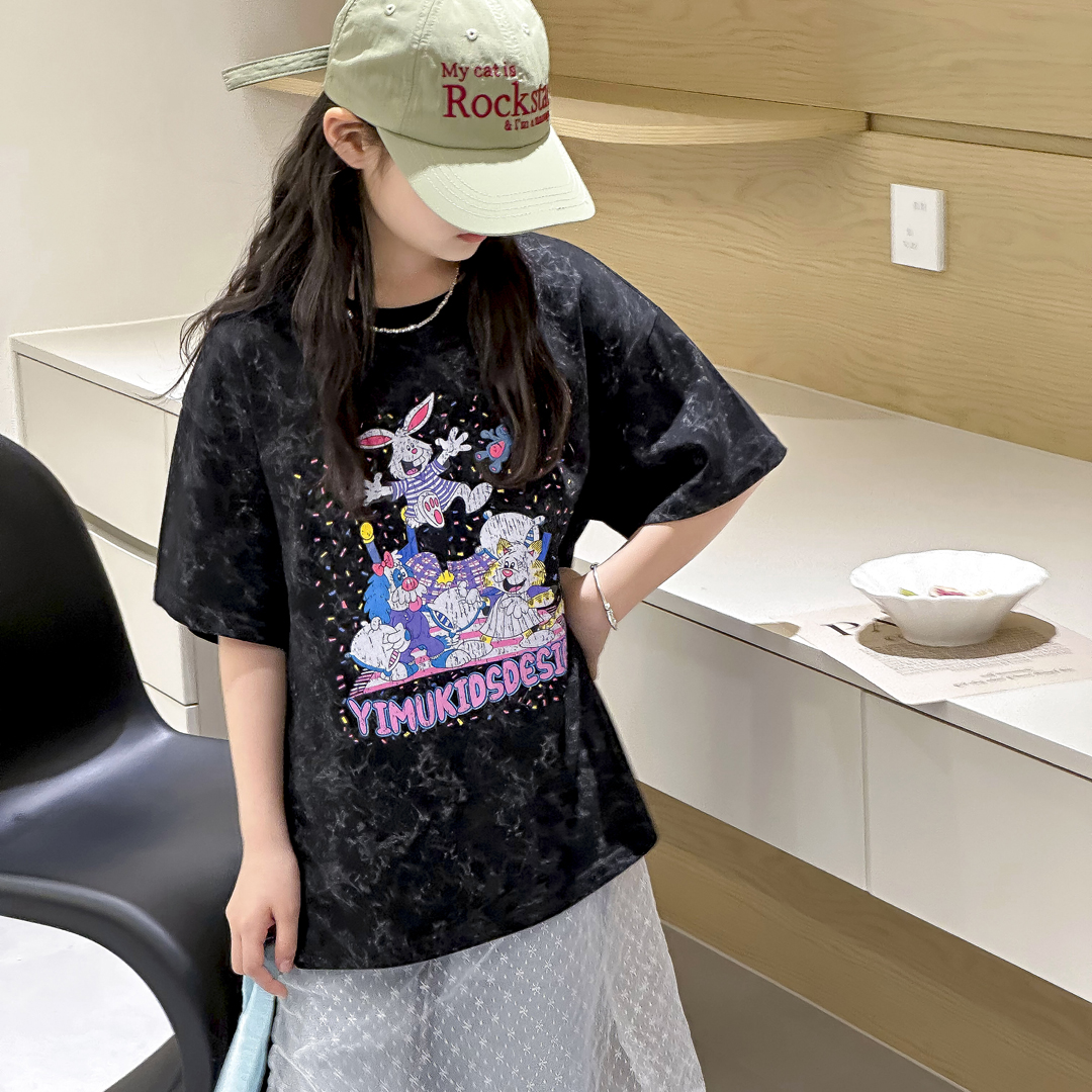 SZKP夏季新款女童上衣中大童6-15岁卡通印花圆领T恤 YNYX441133